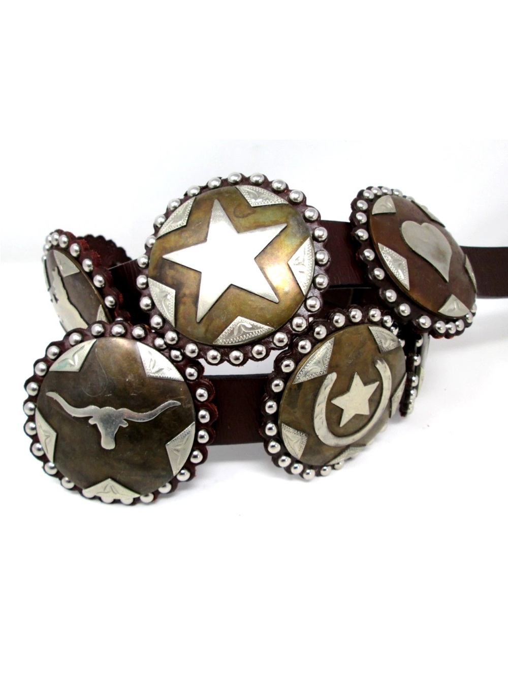 Vintage Western Belt longhorn stars horseshoes hearts cowgirl horse Conchos 34 - Picture 15 of 15